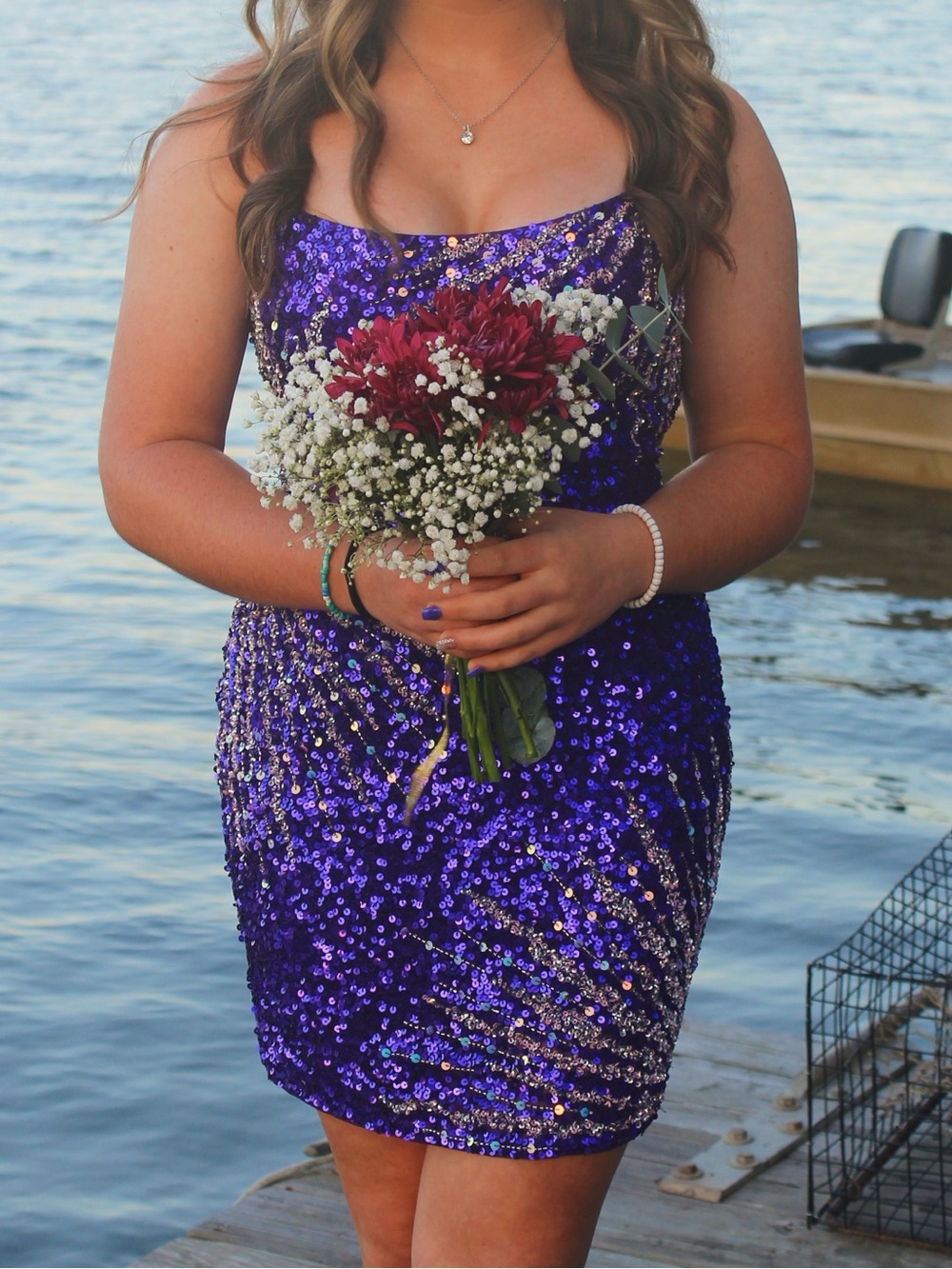 Strapless Purple Sequin Cocktail Dress